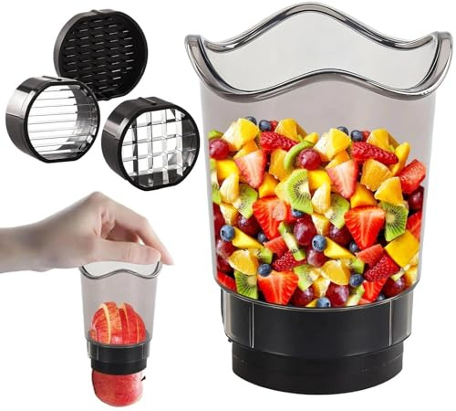 HUANR 2 en 1 Coupe de Légumes et de Fruits, Détachable Trancheuse de Fraises, Coupe Pomme Avec Couvercle de Protection, Utilisé pour les Fraises, les Bananes, les Raisins et les œufs