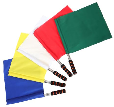 Gogogmee 5 pezzi Bandiere Arbitro Calcio con Asta in Acciaio Inossidabile Segnalazione Ufficiale per Gare Sportive Bandiere Colorate Rosso Verde Giallo Bianco e Blu per Eventi Atletici e