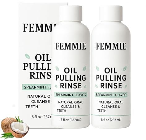 Enjuague Bucal Femmie Con Aceite De Menta Verde, Enjuague Bucal Femmie Con Aceite De Coco, Natural Para Un Aliento Fresco Y Dientes Y Encías Saludables (2 unidades)