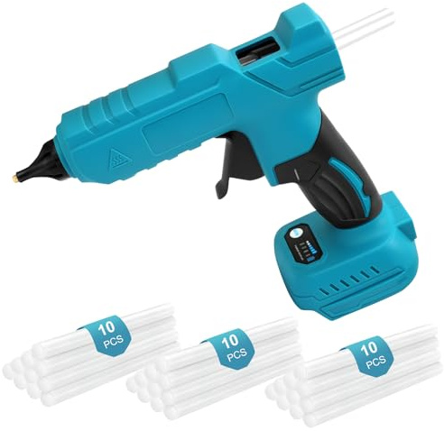 Flintronic Pistola Colla a Caldo, 100W Pistola Colla a Caldo Professionale Senza Fili, Pistola a Colla Calda con 30 Colla Stick (11mm), per Arte DIY a Scuola Riscaldamento Rapido- No include batterie
