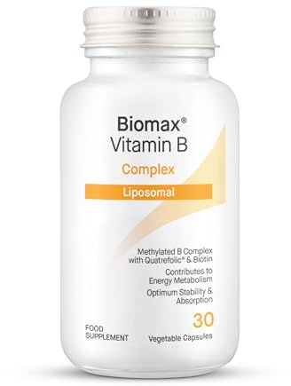BIOMAX Vitamin B Complex Liposomal with Methylated B12, Quatrefolic Folate and Biotin, 30 Vegetable Capsules, Food Supplement