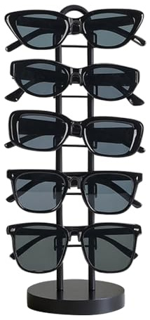 RNPKZ Sunglasses Organizer, 5 Pairs Sunglasses Holder, 33 cm High Glasses Display Stand, Sunglassess Stand, Eyeglasses Rack Spectacle Holder with Wood Base for Desk, Countertop, Dresser, Store (Black)