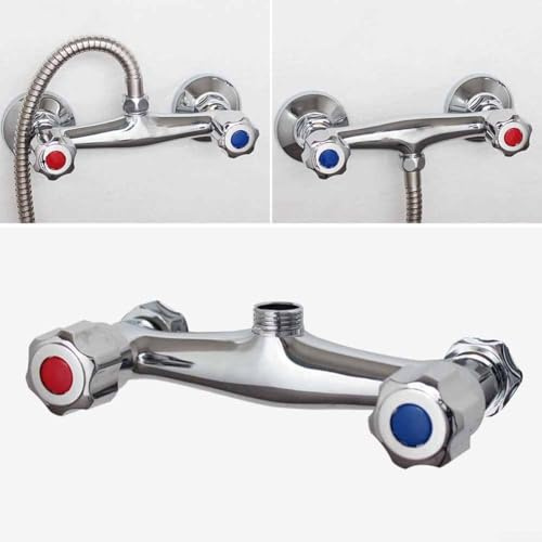 Grifo mezclador de ducha cromado con válvula de salida doble diseñada para sistemas de fontanería de cobre, compatible con salida de agua de 1/2 pulgada