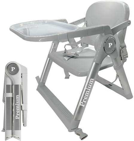Chaise Haute Bébé Portable Pliable 2 en 1, Rehausseur de Chaise avec Sangles de Fixation, 4 Hauteurs Réglables, Plateau Amovible, Sac de Transport, 6-36 Mois jusqu’à 15 kg (Gris + Argent)