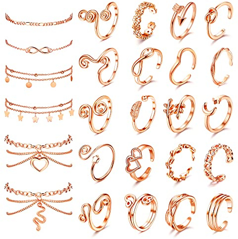 Kakonia Anillo Pie Pulsera Tobilleras de Plata Oro para Mujer Ajustable Abierto Anillos para Dedo Tobillera Impermeable Tobillera Pulsera Anillo Pie de Mujer Tobilleras Joyería Para Pies de Playa