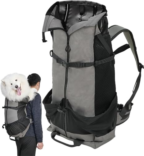 Sac à dos de transport pour chiens de très grande taille pesant jusqu'à 36,3 kg, entièrement réglable, avec maille respirante et système anti-échappement, gris foncé, 48 x 60 cm, 1 pièce (gris foncé)