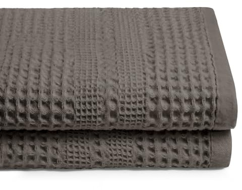 GILDEN TREE Waffle Towels for Bathroom, 100% Cotton Quick Dry Towel, Waffle Bath Towels Large, Absorbent Lightweight Travel Towel, Bath Towels Set of 2, Classic Style (Stone Greige)