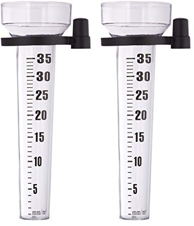 Relaxdays Pack de 20 Pluviómetros Exteriores con Soporte para el Jardín, Plástico, Transparente, hasta 35 mm/m²