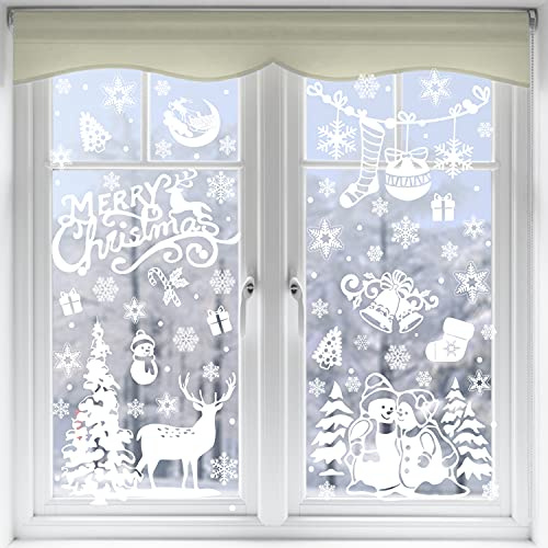 VEYLIN Xmas Window Clings Decoration, 141 Static Snow Flakes Stickers Merry Christmas Window Stickers Decals for Christmas Party Supplies (8 Sheets)