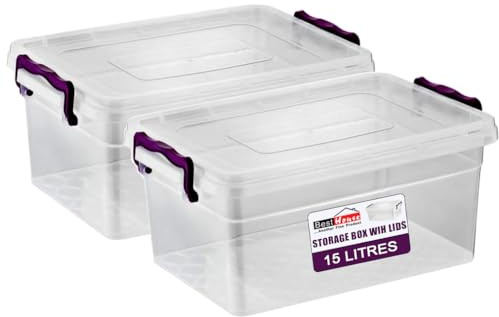 Best House 2 PCS Clear Plastic Storage Box with Lids, Storage Containers Use for Home, office, Kitchen, Toys and Goods (15 Litres)