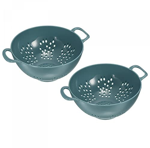 sourcing map Food Colander with Handle 2Pcs, Plastic Washing Vegetables Basket, Rice Wash Sieve Rice Washer Strainer Drain Basket for Vegetable Fruit-Light Blue