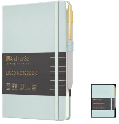 &And Per Se Lined Journal and Pen Set, A5 Leather Hardcover Notebook with Pen & Stationary Set, 160 Pages 100GSM Thick Ruled Paper Journal for Business Work Writing (Cyan, Gift Set)