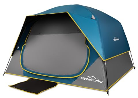 LOYEAHCAMP 4 Person Blackout Camping Tent, Easy Setup Waterproof Family Dome Tent for Camping with Rainfly, Portable Double Layer Large Family Tent for Outdoor Camping&Hiking