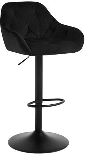 WOLTU Barstol, barstol höjdjusterbar vridbar, snurrstol med sammetsöverdrag, pall med armstöd fotstöd, diskpall, för bardisk, av metall, svart, BH405 sz-1
