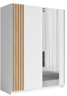 PRICE FACTORY just for you Armoire Design 150cm Coloris Blanc et chêne Collection Varia. Deux Portes coulissantes. Dressing Complet avec Miroir.