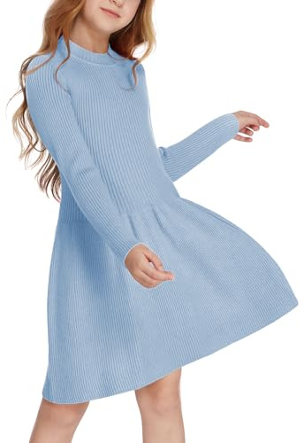 Arshiner Vestidos y Mamelucos de Manga Larga para niñas, Vestido suéter de Punto Acanalado, Vestido Jersey, Vestido de Fiesta, Regalos para niños de 5 a 14 años
