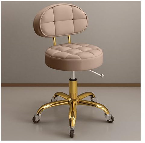 Awayhall Adjustable Rolling Stool w/Back Support & Wheels Round Hydraulic Swivel Stool Chair (Blue)