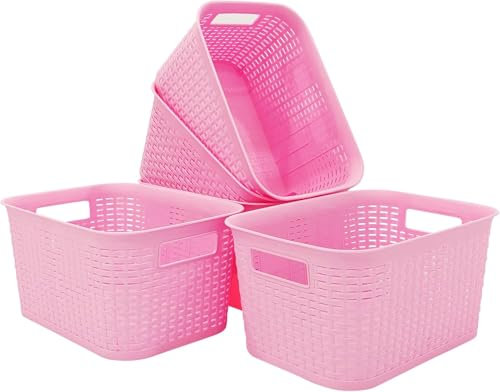 ABBAware 7L Small Rectangular Storage Basket, Home Organising, Pack 5 (Pink)