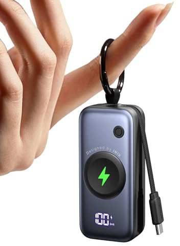 INIU Power Bank, Mini Powerbank für Apple Watch and iPhone mit USB-C Kabel, 5000mAh 20W Tragbare Externe Handyakkus, Uhrenständer Reise Gadgets Flugzeug für Apple Watch Ultra 11 10 9 SE, iPhone 17 16