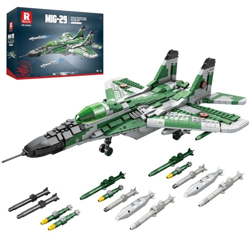 Reobrix MIG-29 - Kit de construcción de avión de Combate Militar para Adultos, Modelo de exhibición de avión Militar 33024, Kit de Recogida de Aviones Militares, Juguetes para Aficionados a la
