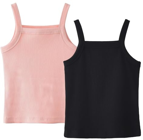 SEAUR Canottiera per ragazze, con spalline a spaghetti, sottoveste estiva, a maniche corte, a tinta unita, a costine, crop top, confezione da 2, 3-14 anni, 110-160cm, 130 cm