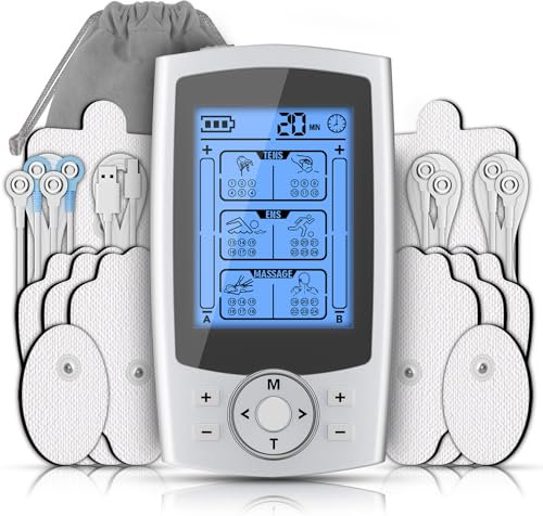 VCKHRRY TENS EMS Gerät, Wiederaufladbare Reizstromgerät Elektrische Muskelstimulation Massage mit 2 Kanäle 36 Trainingsprogramme 10 Elektroden Pads, Muskelaufbau am Bein, Rücken, Schulter, Nacken