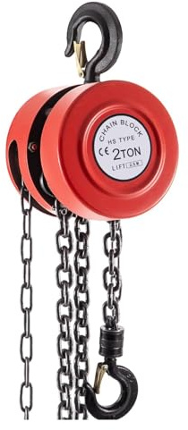 Paranco a catena manuale, blocco a catena con capacità di 4400 libbre/2 tonnellate, sollevamento manuale da 8 piedi/2,5 m, costruzione in acciaio di livello industriale for il sollevamento di beni