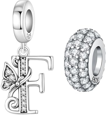 PANPOKI 2 st 925 sterlingsilver, sminkspännen, fjäril, bokstäver, för armband och halsband, alfabet, initialer, hänge, avståndspropp, pärlor, smycken, present för kvinnor, Universal Kompatibilität