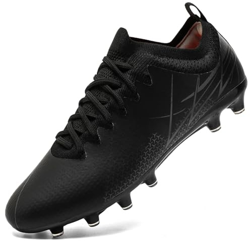 VLOOKST Chaussures de Football Homme Basket de Foot Crampons Chaussure de Foot Enfant Garçon Outdoor Chaussures de Sport Noir Argent Taille 42