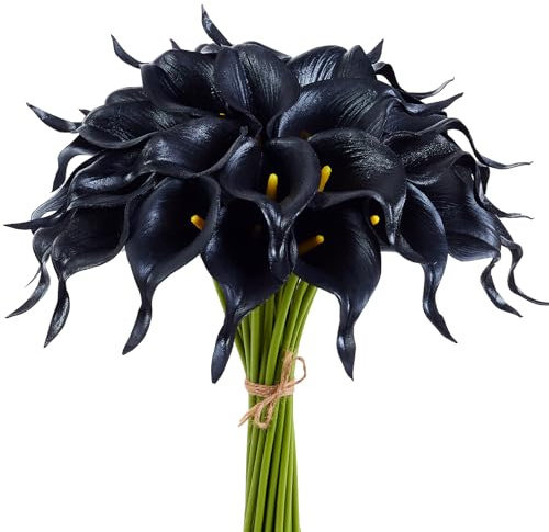 XIANNVXI Nero Calla Giglio Artificiale Giglio Giglio Nero Fiori Finti Fiore Bouquet Da Sposa per Matrimonio Composizione Floreale Casa Festa Decorazione 12 Pezzi Nero Giglio