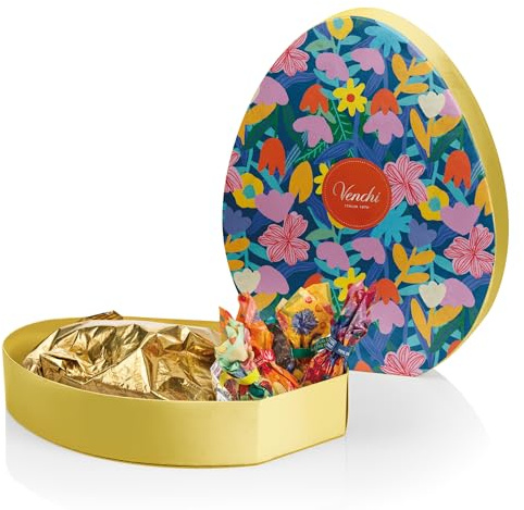 Venchi - Scatola Regalo a Forma di Uovo di Cioccolato, 200 Gr, 17 Ovetti Assortiti con Nocciola Piemonte IGP e Pistacchi, Senza Glutine, Collezione Primavera Venchi Teresa Rego, Idea Regalo