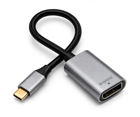 YFYWINSH Adaptateur USB C vers DisplayPort 1.4, 8K@60Hz, Cable DP Femelle USB C, Type C to Displayport Adapter, 4K@144Hz 120Hz, pour Thunderbolt 3/4 iPhone 16/15, MacBook, iPad, Surface, Steam Deck