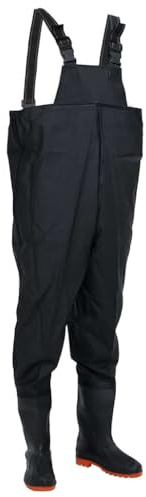Kaloriko Pantalon de pêche imperméable en polyester enduit de PVC, taille 43, bretelles réglables, bottes en caoutchouc antidérapantes pour la pêche, la chasse