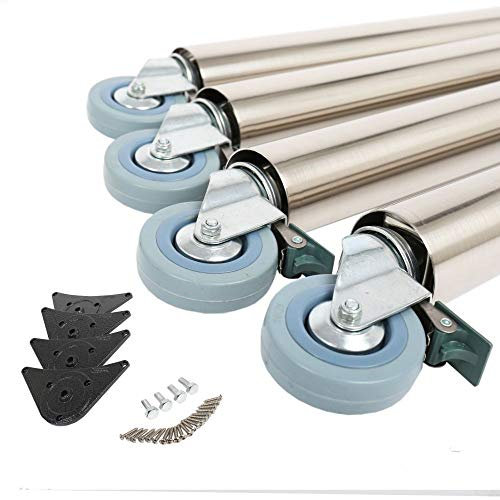 4er Set Tischbeine 710mm ø 60mm auf Rollen mit Bremsen Tischfüße Tischstempel (Edelstahl Optik)