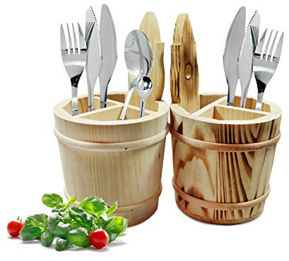 Sendez Besteckkorb Besteckbehälter mit DREI Kammern Besteckfass Besteckkasten Holz (Natur)