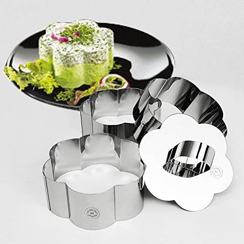 NewlineNY Stainless Steel Dessert Rings (4 Pcs) Flower Shape Molded Appetizers Salads Pastries Mousse Molding Layering Cutter