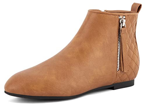 MaxMuxun Stiefeletten Damen flache stiefeletten Klassische Winterschuhe Damen,Chelsea Boots Braun EU 39