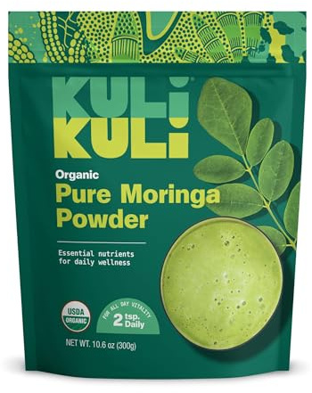 Kuli Kuli Moringa Oleifera Organic Leaf Powder & Green Smoothie, 100% Pure USDA Certified & Non-GMO Moringa Powder, Great with Smoothies, Tea, and Food - Single Pack, 10.6 oz
