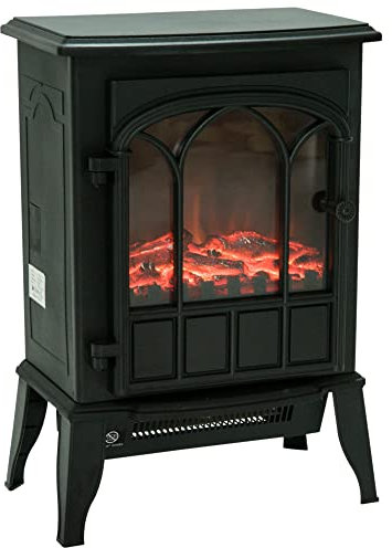 HOMCOM Cheminée électrique sur Pied 1000/2000 W, Fausse cheminée décorative avec Effet Flamme LED, Protection Contre la surchauffe, Zone de Couverture 15-30 m², Noir