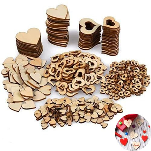 TOKERD 500 Stück Klein Holzherzen für Basteln Hochzeit Deko, Holz Herzen Scheiben Naturholzscheiben Gemischt Größen Holzscheiben Herz für Tischdeko Bilderrahmen Deko DIY Handwerk Verzierungen