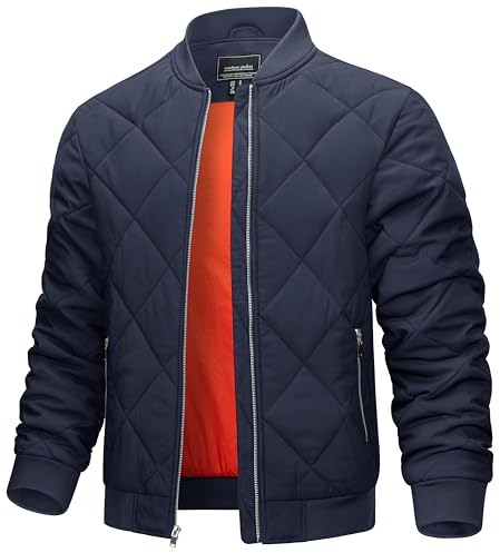 TACVASEN Men's Padded Jackets Winter Full Zipper Fleece Casual Bomber Varsity Coat Navy XL