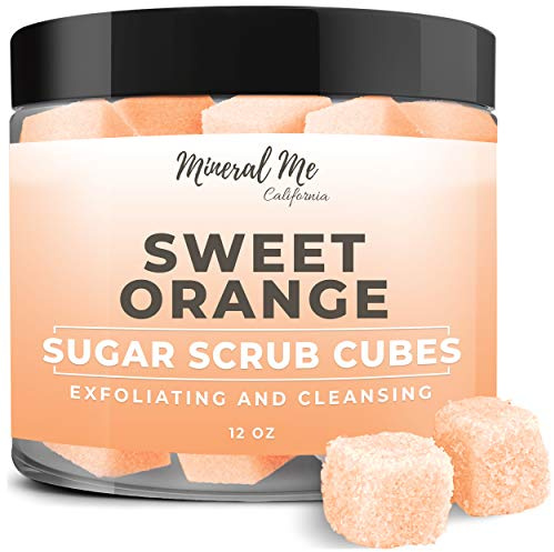 Body Scrub Exfoliator - 12oz SWEET ORANGE Sugar scrub cubes w/Mango Butter & Shea butter- Ultra Hydrating & Moisturizing - Natural & Organic for all body exfoliation- For hands, arms legs, elbow, foot