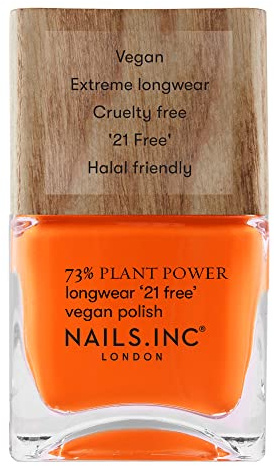 Nails Inc Plant Power, Earth Day Every Day, Orange, Top Coat, Glossy, No Chip, Long Lasting, Quick Dry, Air Dry, Professional Manicures & Pedicures, Fingernails & Toenail, Vegan Nail Polish, 14 ML