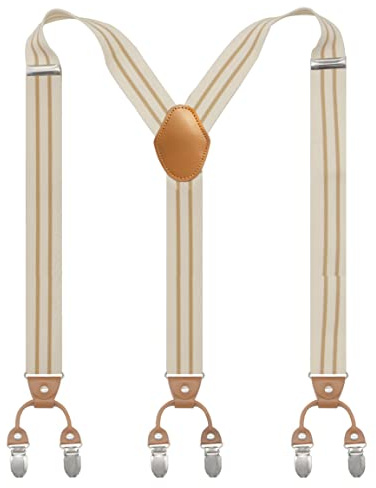 Cedriany Men’s Suspender 6 Clips Y-Shaped Heavy Duty With 1.4 Inch Suspenders Elastic Straps (Cream)