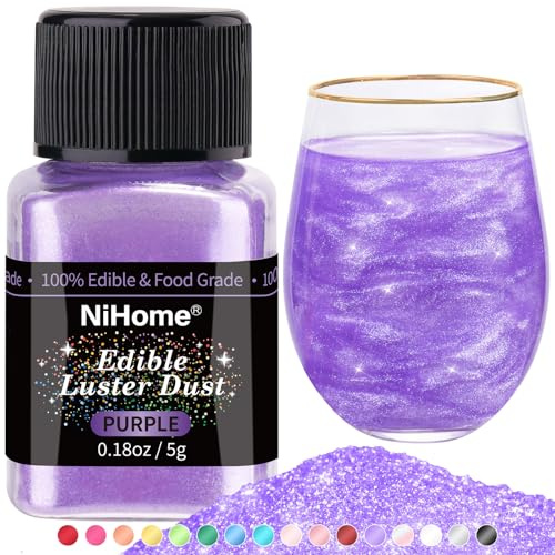 NiHome Edible Luster Dust Glitter Powder Metallic Fancy Food Decorating Sprinkle Glimmery Brew Dust for Drink Wine Beverage Cake Dessert Home Bakery Restaurant Vegan Allergen-Free (Purple, 5g/0.18oz)
