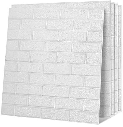 Jopassy Lot de 10 panneaux muraux 3D autocollants - 77 x 70 cm - Blanc - Papier peint mural imperméable - Aspect pierre - Brique - Pour cuisine, chambre à coucher, salle de bain