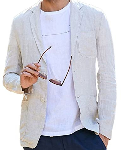 Chaqueta de Traje Informal de Lino for Hombre, Top Sencillo de Lino de algodón Delgado Transpirable refrescante de Color sólido de Verano (Color : White, Size : L)