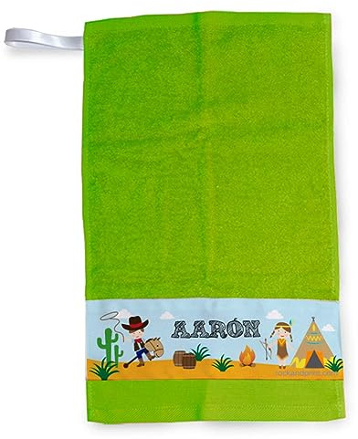 Toalla Cole Guardería INDIA COWBOY Personalizada Nombre Con Cinta para colgarla Vuelta al Cole Regalo Niño Niña Infantil Fomdo del mar