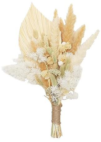 BestAlice 30 St Pampas Gräsdekorbukett, 20 Tum Torkat Pampasgräs med Torkat Palmblad, Pampasgräsbuketter, Bukett Torkade Blommor Torkat Blomsterarrangemang Mittbordsdekoration(A)