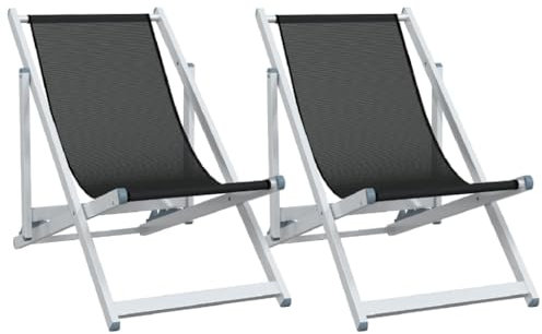 vidaXL Strandstuhl 2 STK., Liegestuhl Klappbar in 3 Positionen Einstellbar, Gartenliege mit Aluminiumgestell, Gartenstuhl Klappstuhl, Schwarz Aluminium Textilene